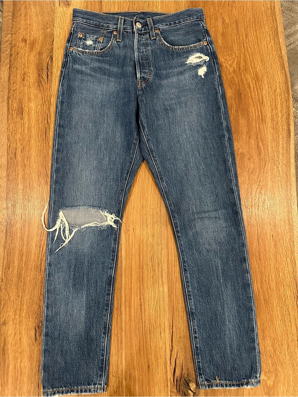 Levi's Women's Distressed Dark Blue Slim Straight Jeans